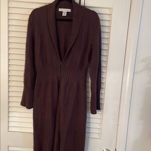 Eastside Westside Chocolate Brown Eye Hook V Neck Sweater Ribbed Texture